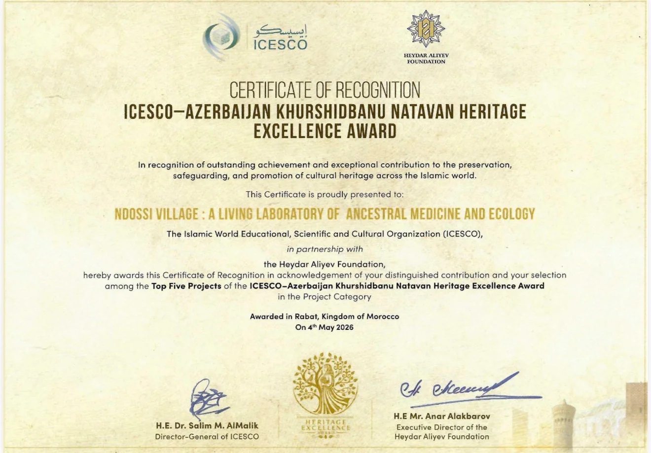Certificat de reconnaissance de l’ICESCO attribué à Ndossi Village